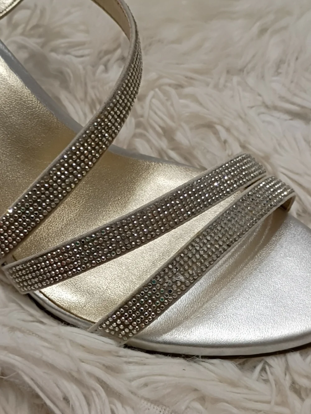 Naturalizer Metallic Strappy Low Block Heel Rhinestone Sandals - Silver Gold